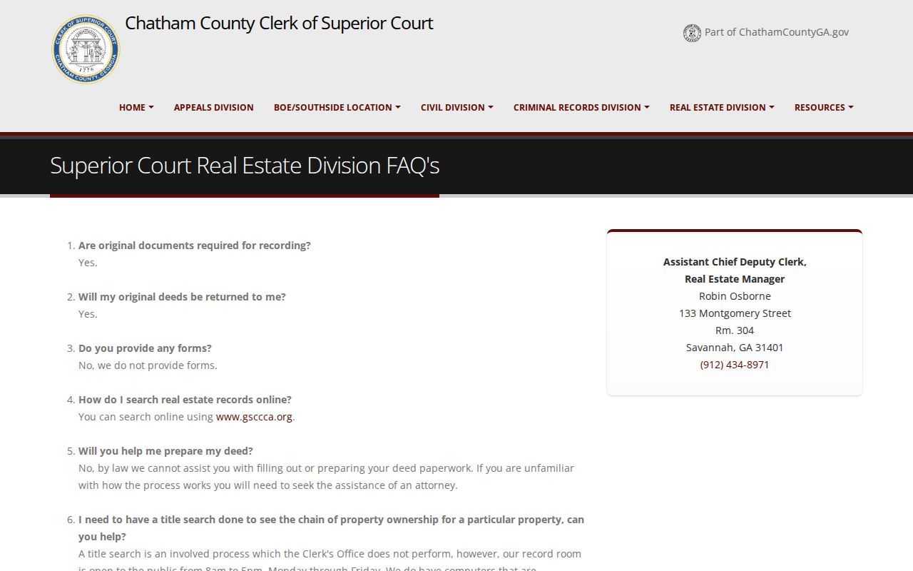 Chatham Clerk deed search guidance for Pooler property research